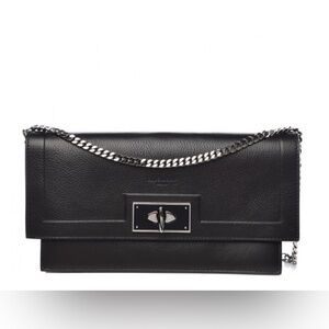 Givenchy Shark Lock Leather Clutch Chain Shoulder Bag Wallet Black & Silver